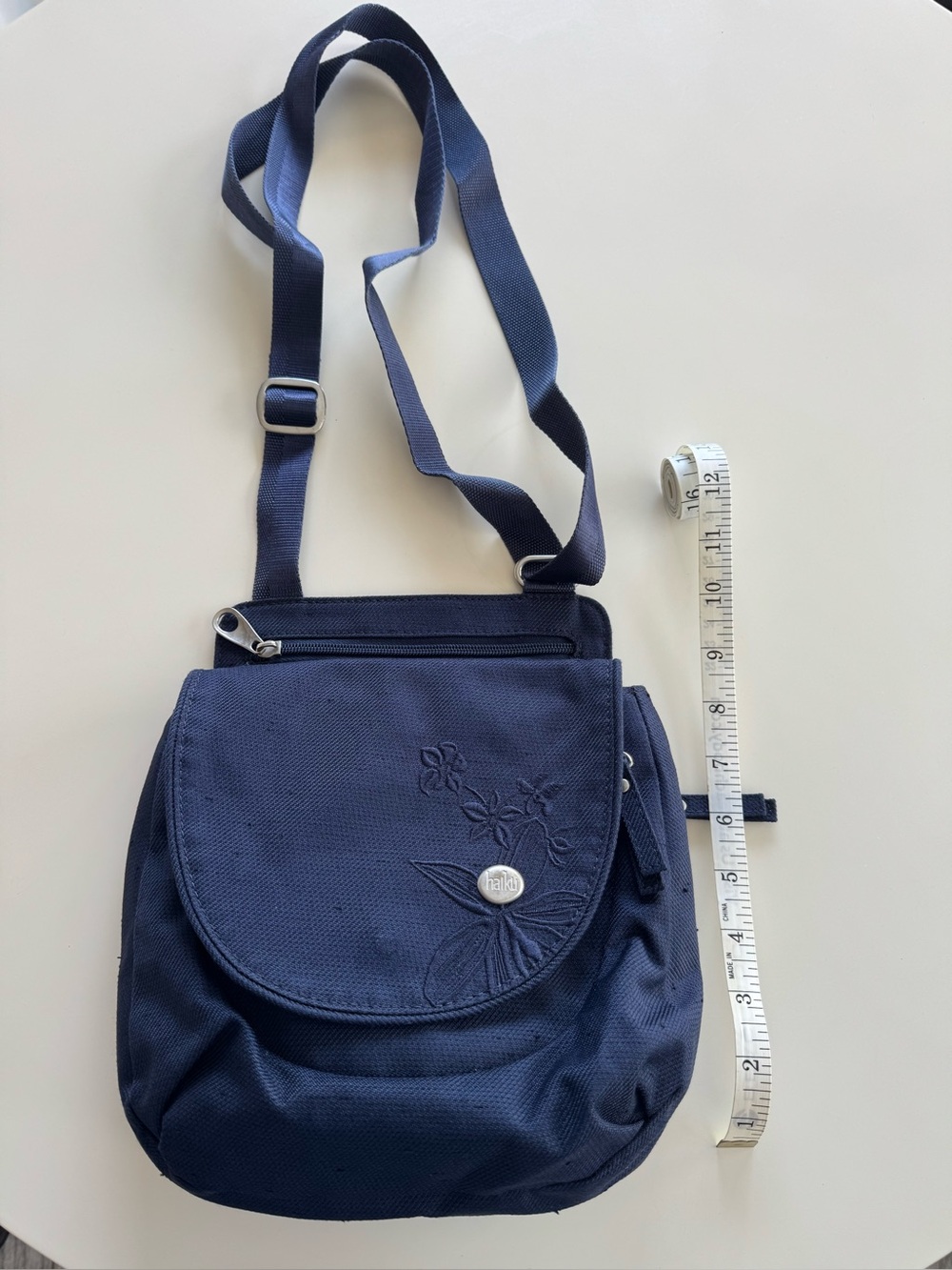 Haiku Navy Crossbody Shoulder Bag with Floral Embroidery